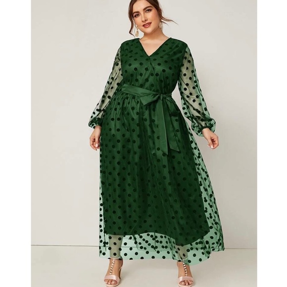 Shein | Plus Mesh Polka Dot Dress - Picture 1 of 10